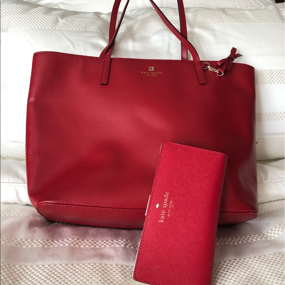 Kate Spade Cherry Red Tote and Stacy Wallet
